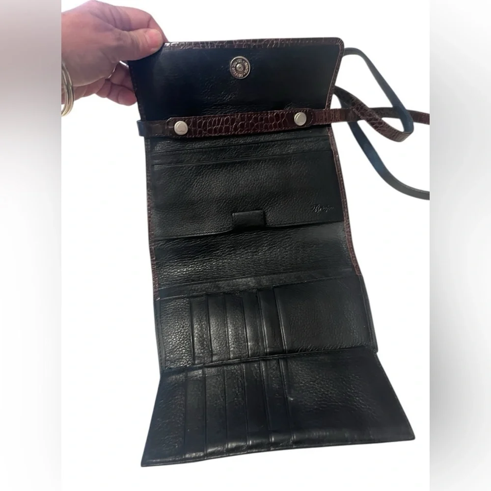Brighton purse crossbody wallet braided handle brown black leather silver
